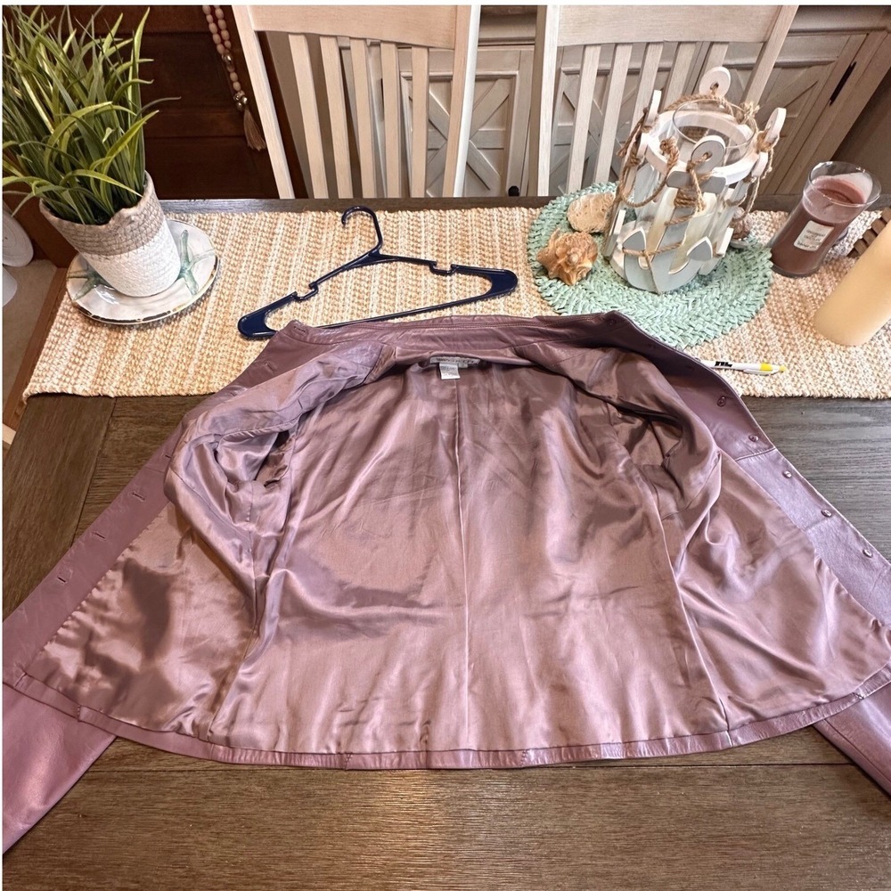 Worth Womens Pastel Purple Genuine Leather Patchwork Button Front Jacket Size 12 - Picture 4 of 12